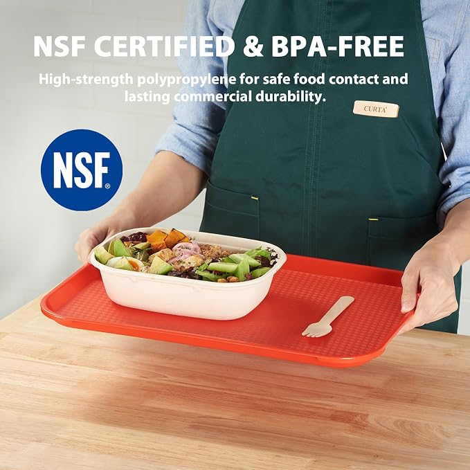 6 Pack Plastic Serving Trays, 12x16 Inch Red Cafeteria Lunch Trays | Red - Image 4