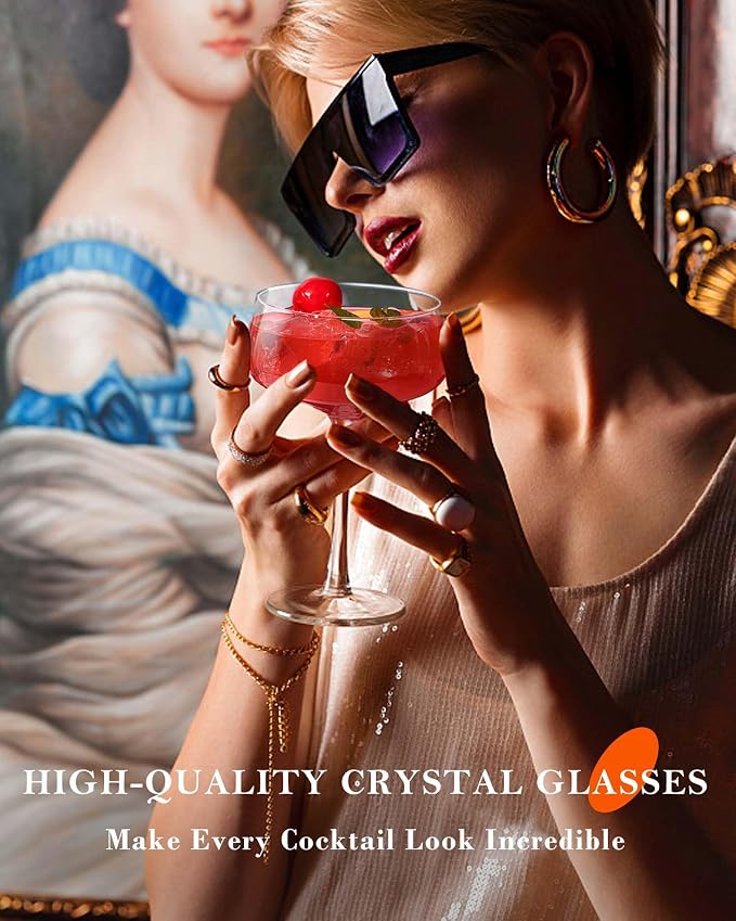 JBHO Martini Glasses, Crystal Coupe Glasses Set of 4, 10 Oz, Large and Fancy - Image 3