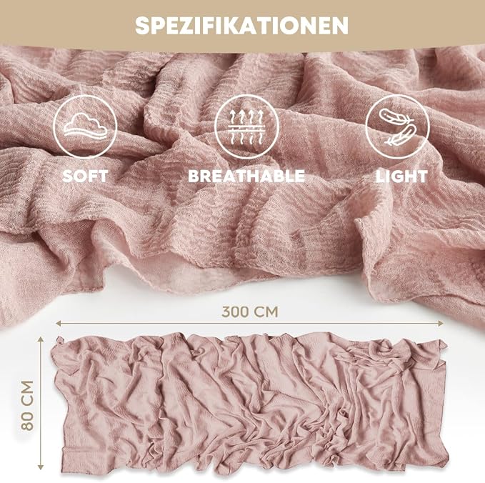 Artoid Mode Boho Cheesecloth Gauze Dusty Pink Wedding Table Runner, 120 Inch - Image 5