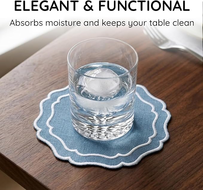 Linen Coasters for Drinks, 4.5 inch, Marine | Absorbent Linen Drink Mats - Image 5