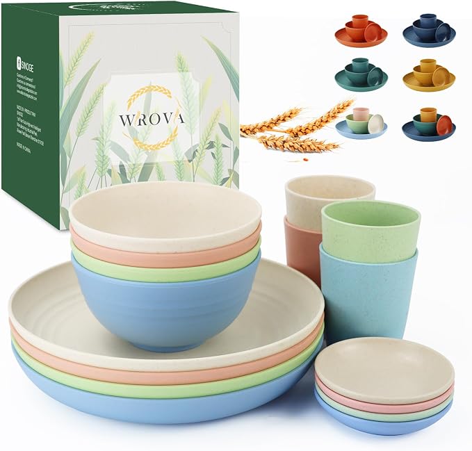 Wheat straw plates and bowls sets of 16 by WROVA