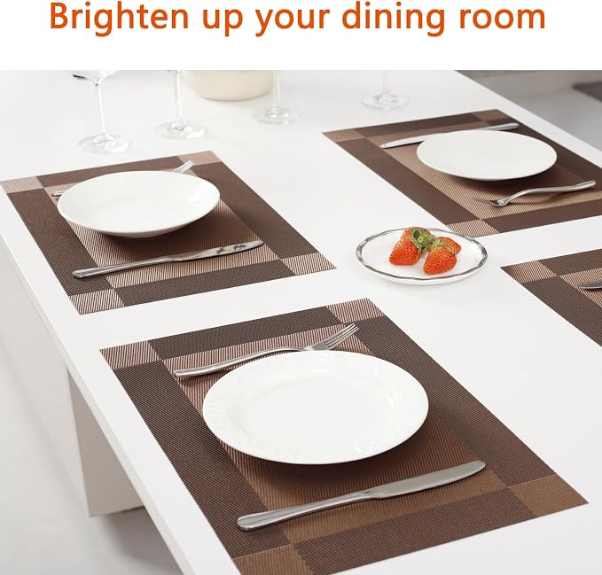 Brown Vinyl Placemats Set of 6, Heat Resistant Table Placemats | 18x12 inch - Image 6