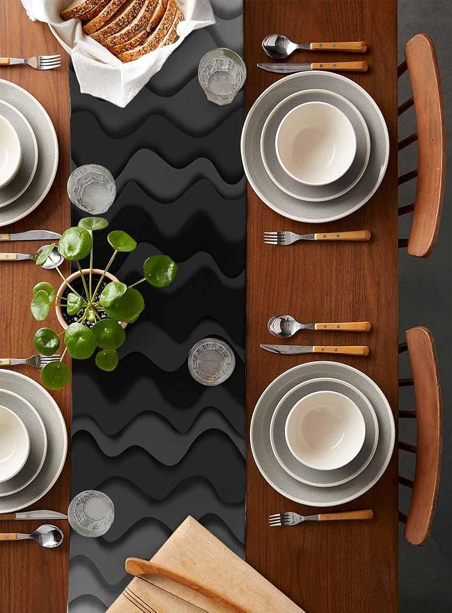 Grey Ocean Table Runners 120 Inches Long, Cotton Linen Fabric Table Runner - Image 5