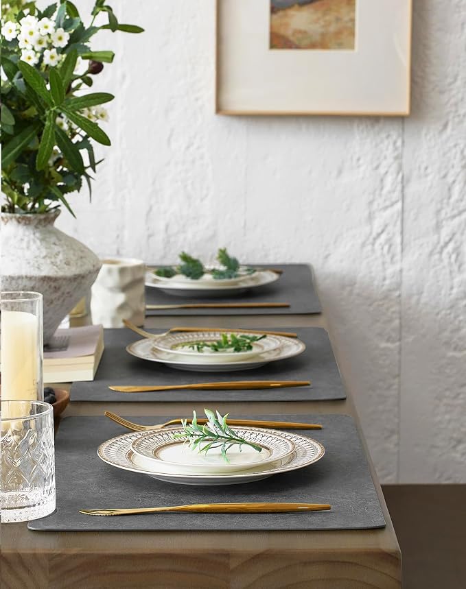 Leetaltree Reversible Faux Leather Placemats and Coasters Set of 12, 12x17 Inch - Image 3