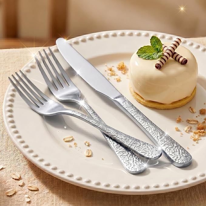 20 Piece Embossed Silverware Set, Stainless Steel Flatware Set - Image 3