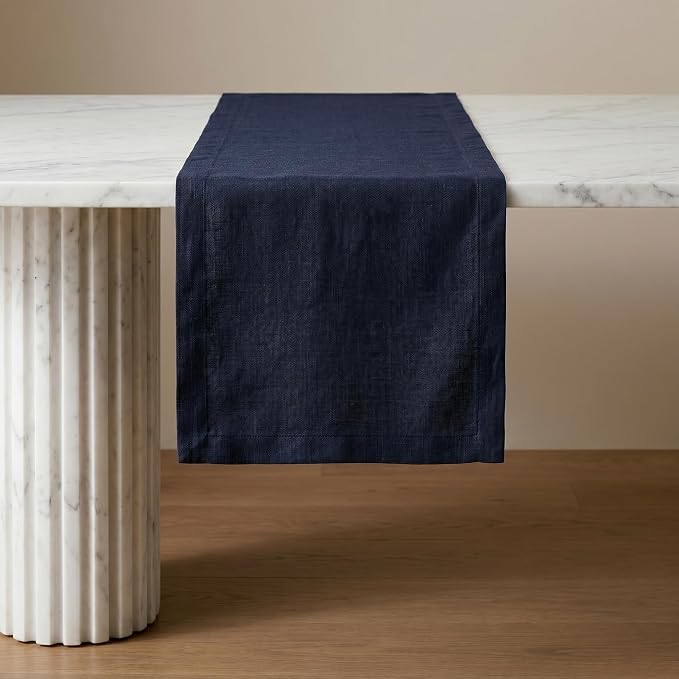Solino Home 100% Pure Linen Table Runner Navy, Fete 14 x 120 Inch Long | Table by SolinoHome