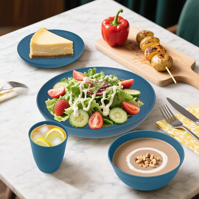 Wheat Straw Dinnerware Sets, Unbreakable Lightweight Reusable Plates and Bowls - Image 3