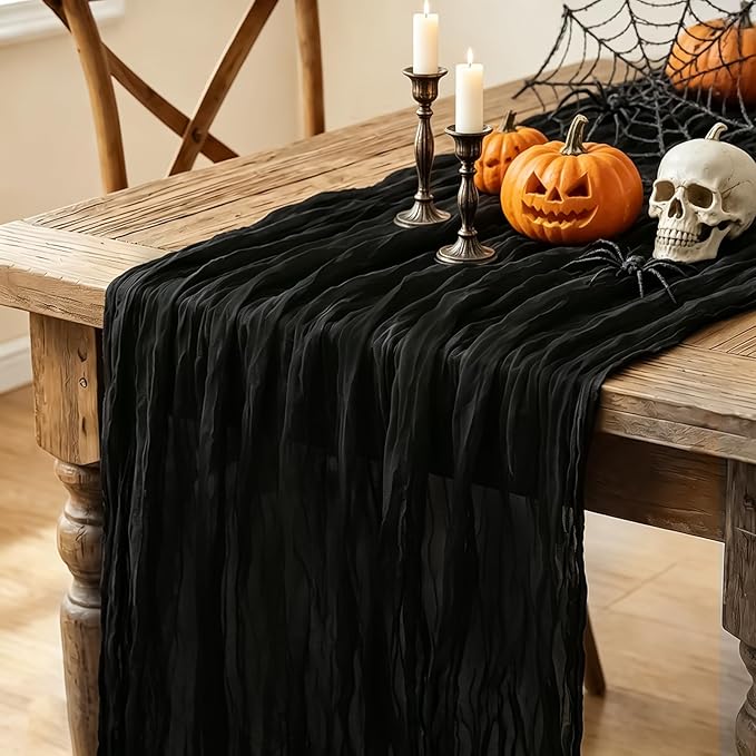 3Pcs Black Table Runner, 10FT Black Cheesecloth Halloween Table Runner by Miucat