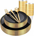 bUCLA 150PCS Black and Gold Plastic Plates by BUCLA