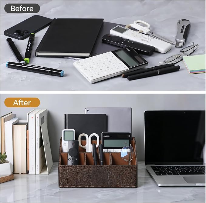PU Leather Desktop Organizer, Home Luxury Remote Control Holder, Office Desk - Image 4