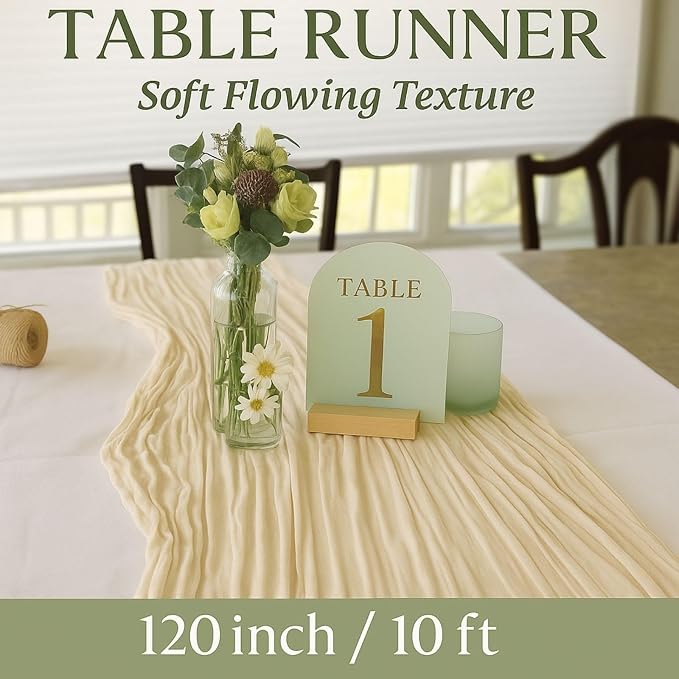 3 Pack Beige 10FT Cheesecloth Table Runner –120 Inch Soft Gauze Boho Table - Image 2