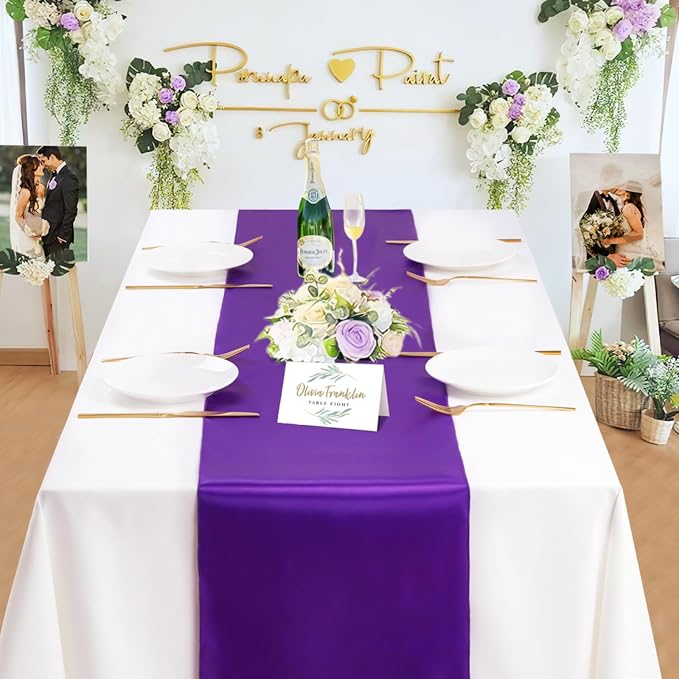 Purple Table Runners 20 Pack 12x108 inch Silk Satin Smooth Fabric | Satin Table - Image 5