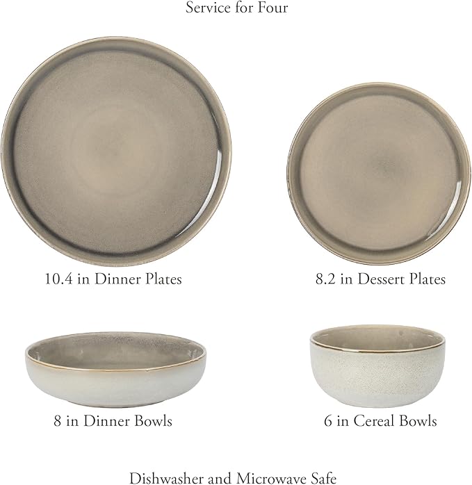 Gibson Elite Sunveil 16 Piece Plates and Bowls Reactive Glaze Round Dishes - Image 3