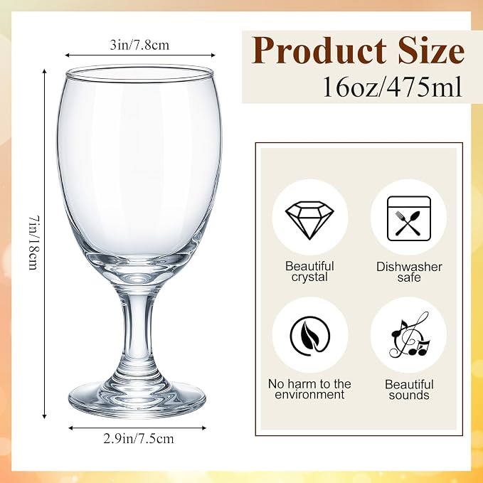 Patelai Set of 12 Water Goblet, 16 oz Clear Drinking Glasses Bulk Dishwasher - Image 2