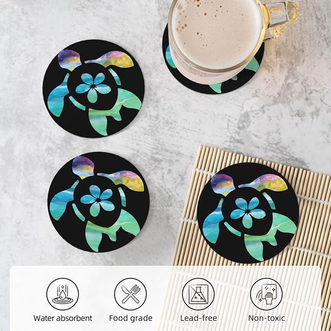 Sea Turtle Coasters Set of 4, Absorbent Ceramic Drink Coasters Cup Mat - Image 5