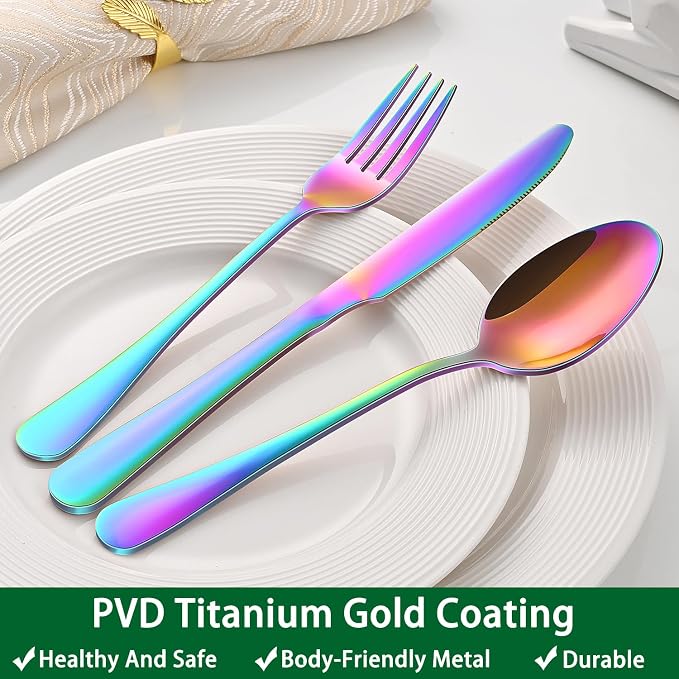 Colorful Rainbow 30 Pieces Silverware Sets Service - Image 5