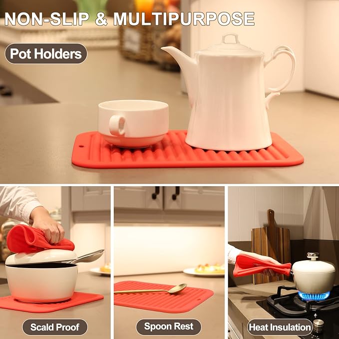 2 Pack Square Trivets for Hot Dishes | 9*12in Silicone Hot Pads for Kitchen - Image 6
