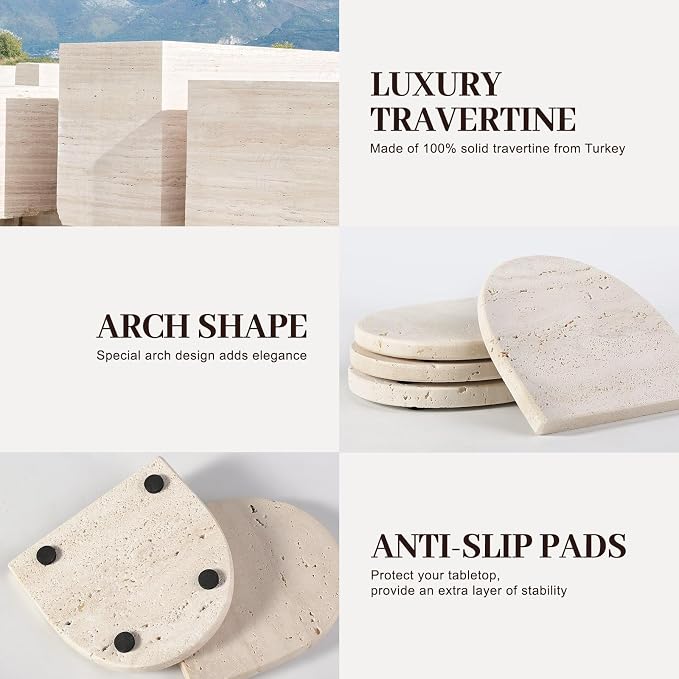 Travertine Coaster Set of 4, Natural Marble Coasters - Image 3
