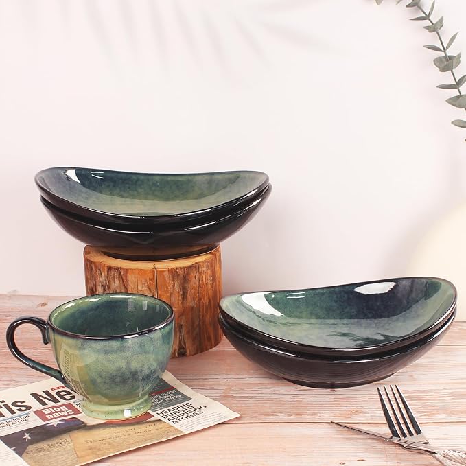 Ceramic Serving Platters Set of 4, 9.6 Inch Curved Oval Deep Salad Plates - Image 5