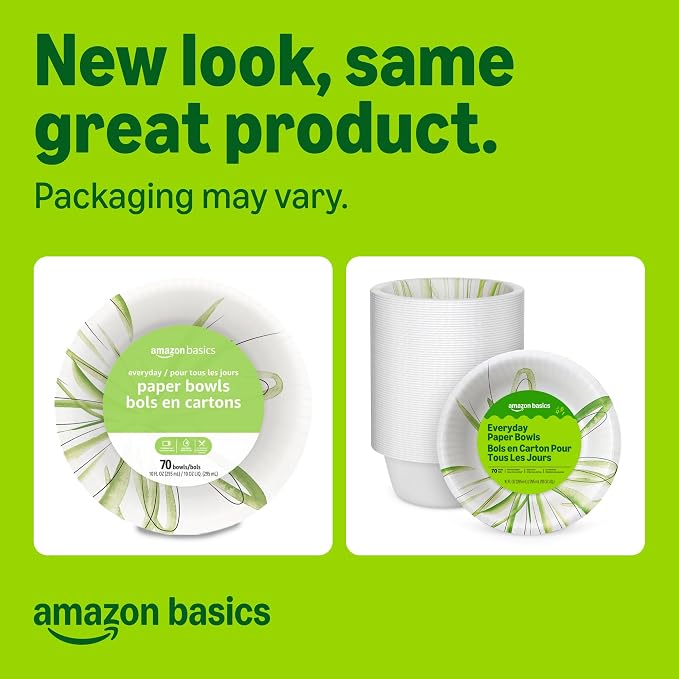 Amazon Basics Everyday Disposable Paper Bowls, 10 oz, Microwave Safe, Soak Proof - Image 2