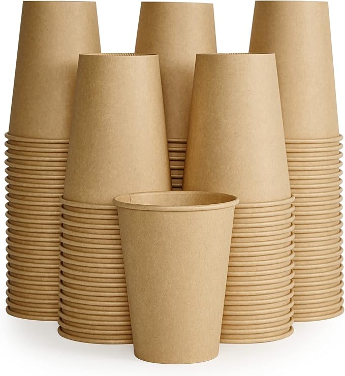 LITOPAK 100 Pack 12 oz Kraft Paper Coffee Cups, Disposable Coffee Cups | - Image 9