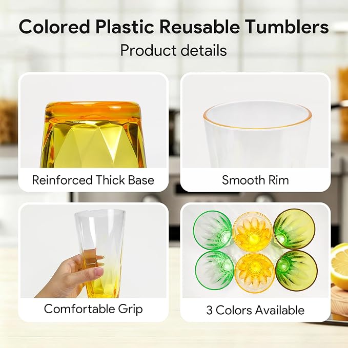 20oz Plastic Reusable Drinking Glasses 6PCS, Vibrant Tumblers - Image 3