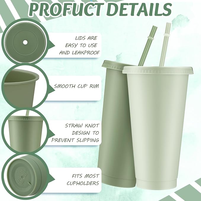Skylety 24 Pcs Sage Green Plastic Cups - Image 3