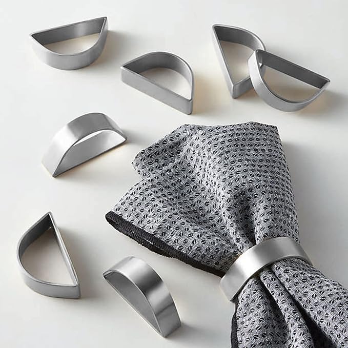 Cuff Brushed Silver Napkin Rings Set of 4, Modernist Napkin Ring Holder by wonlex