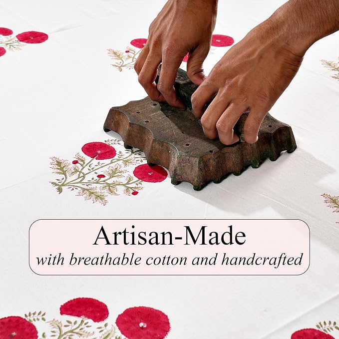 Salmon Pink Buta Hand Block Print 100% Cotton Reusable Table Runner 16" X 70" - Image 5