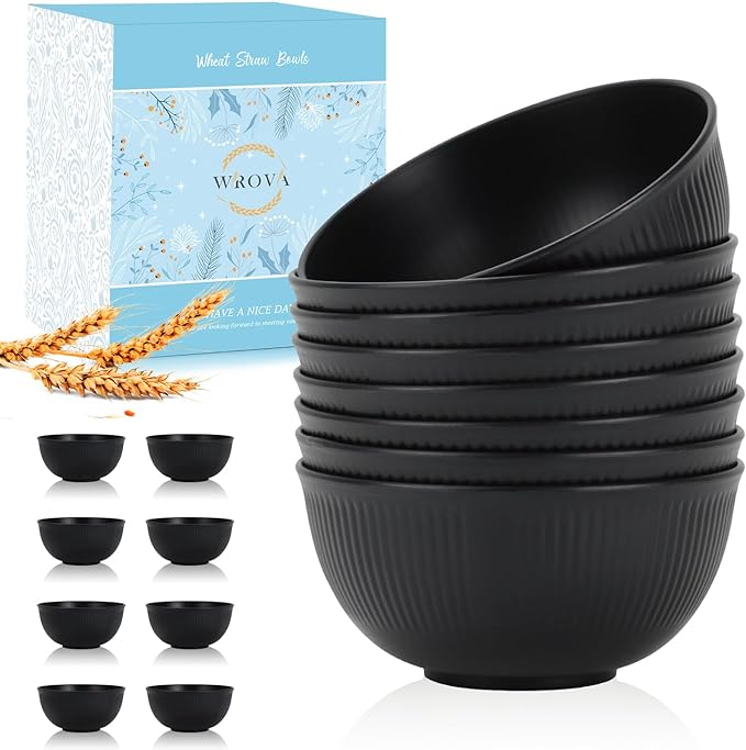 Wheat Straw Bowls Set of 8, Non Toxic Unbreakable Bowls by WROVA