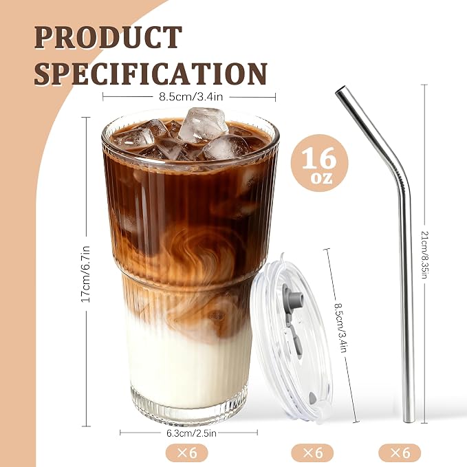 6 Packs Ribbed Glass Tumbler - Image 2