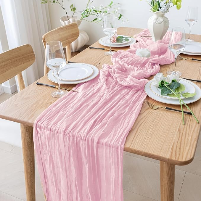 Cheesecloth Table Runner 10FT 2Pcs Blushing Pink Boho Gauze Runners | Cheese - Image 8