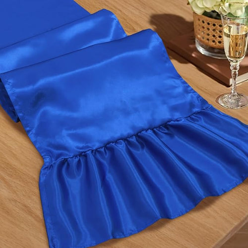 2 Pack Royal Blue Satin Table Runner 12 x 72 Inch | Ruffle Design, Luxurious by Unknown