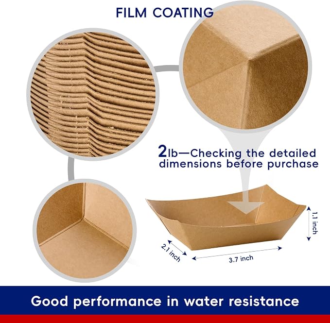 2lb Paper Food Trays, 100 Pack Disposable Paper Boat, Serving Boats, Food - Image 5
