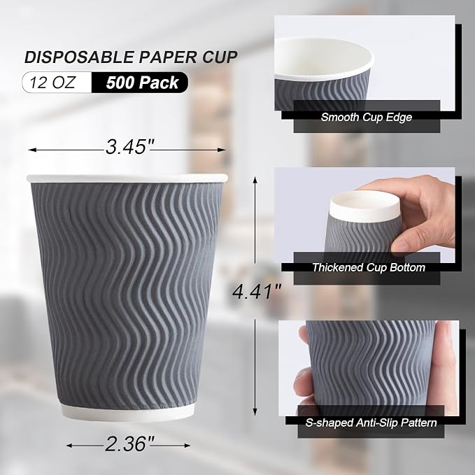 Lamosi 500 Count 12 oz Insulated Coffee Cups, Disposable Paper Cup No Lids | - Image 2