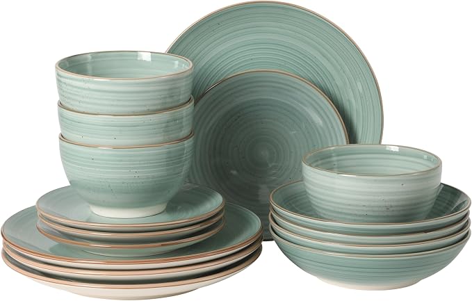 Gibson Home Stonebury 16 Piece Plates and Bowls Teal Dishes by GibsonHomewares