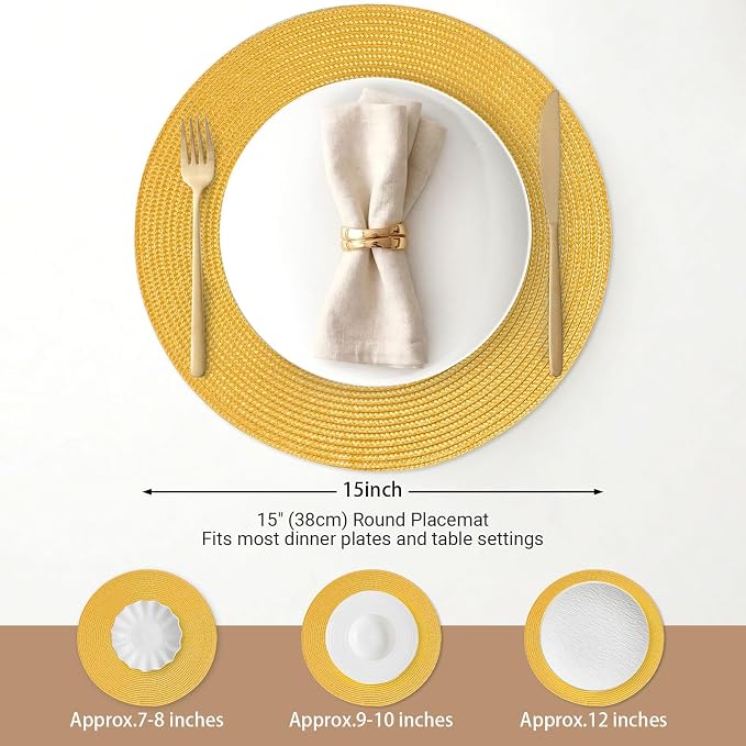 FunWheat Round Braided Placemats Set of 6 Table Mats - Image 2