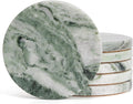 Sage Green Marble Coasters Set of 6, Elegant Green & White Coasters by YONGHEE