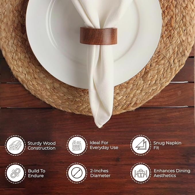 Napkin Rings Stylish Brown Napkin Ring Set of 12 Napkin Holder - Image 3