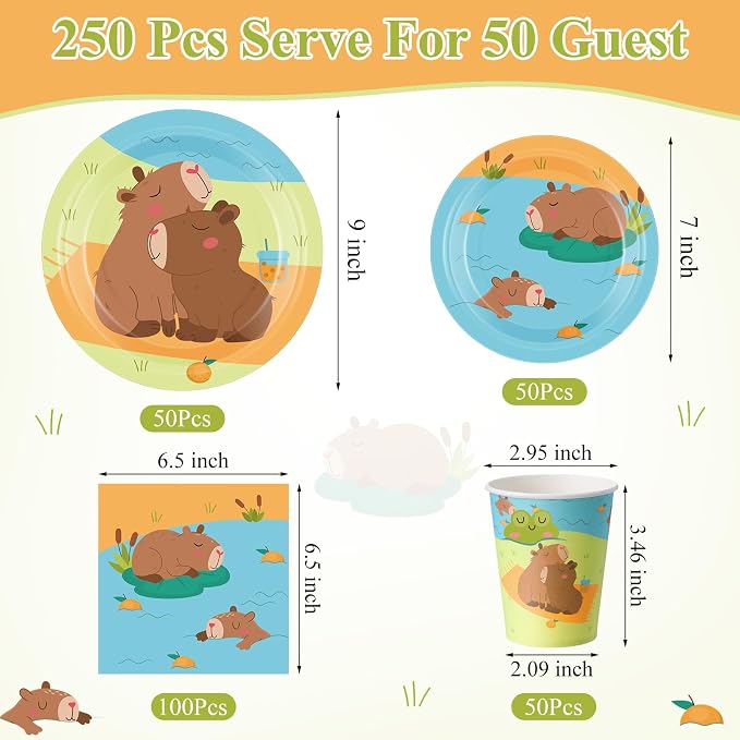 Pickmesh 250 Pcs Capybara Party Supplies Decorations Serve 50 Capybara - Image 3