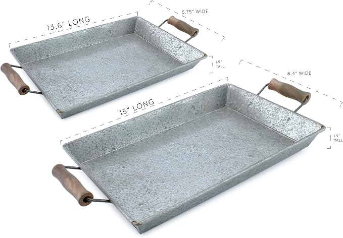 AuldHome Design Galvanized Farmhouse Trays; Farmhouse Decor Rectangular Trays - Image 6