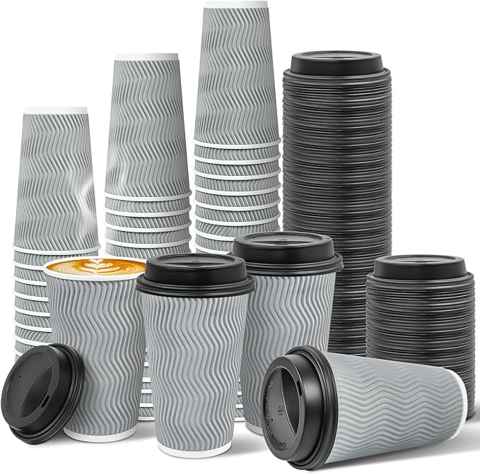 Ginkgo 100 Pack 16 oz Disposable Insulated Coffee Cups by HOME