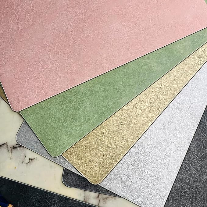 Semi-Gloss Soft Faux Leather Table Mats Set of 6, Thick Vinyl Placemats Set of 6 - Image 4