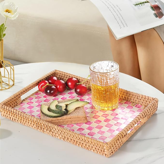 Rectangle Rattan Tray with Mother of Pearl Inlay, Rattan Serving Tray with - Image 8