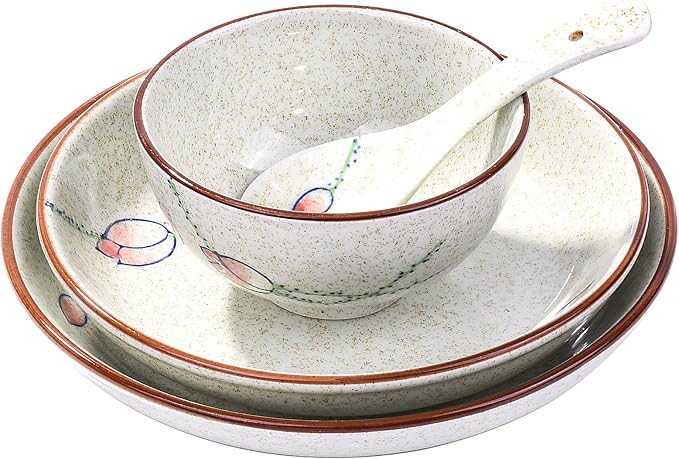 4-Piece Ceramic Dinnerware Set, Japanese Hand-painted Tableware set, A Good by Whitenesser