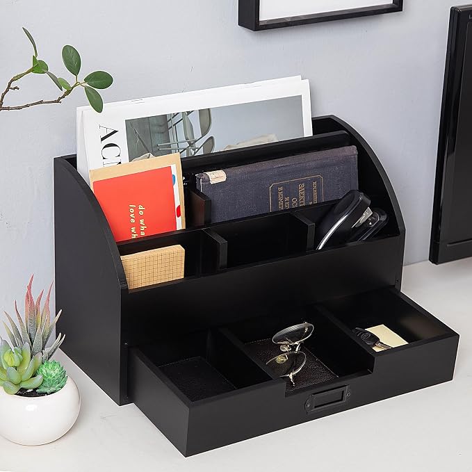 canwedance Distressed Rustic Wooden Office Desk Organizer 5 Compartment - Image 4