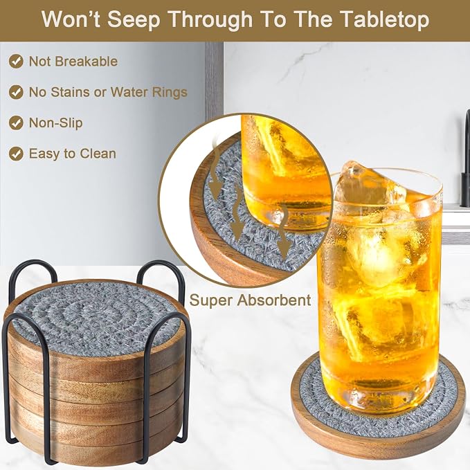 Eykao 6 Pack Coasters for Drinks Absorbent, 4.3 inches Cute Coasters for Kitchen - Image 2