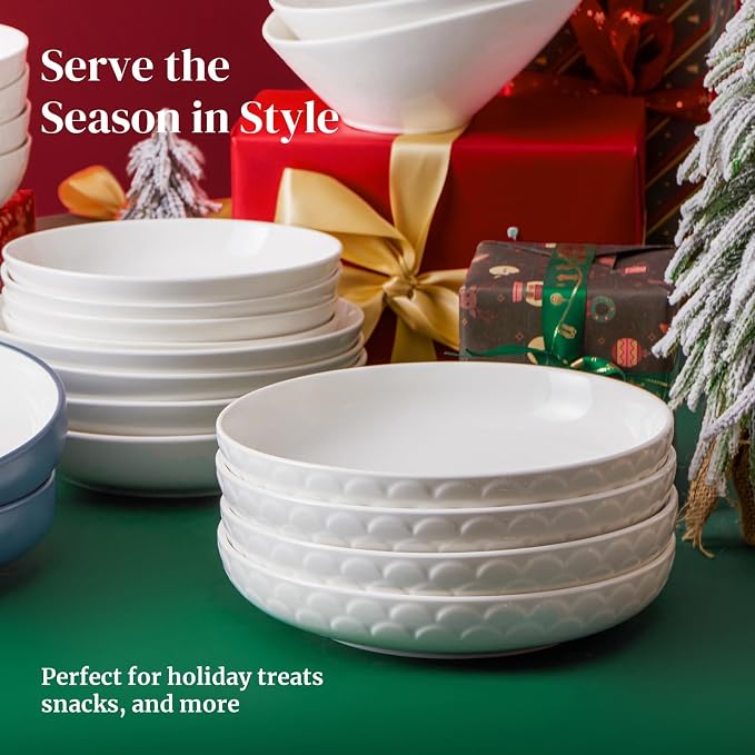 DOWAN Pasta Bowls Set of 4 for Large Portions, 54 oz Textured Motif Large Salad - Image 8