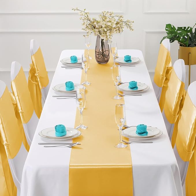 Horbaunal 2 Pack Yellow Gold Satin Table Runner 12 x 108 Inch | Smooth Table - Image 2