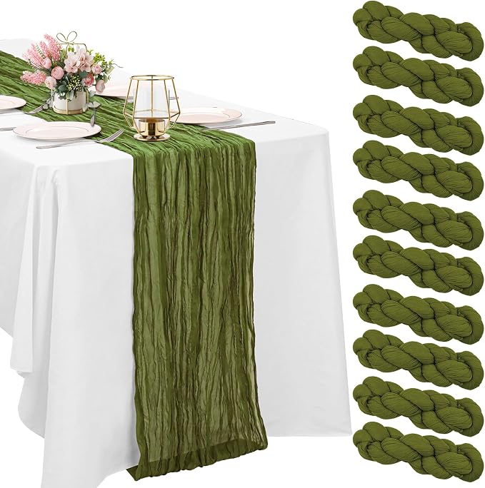 10 Pack Olive Green Cheesecloth Table Runner 6FT Boho Gauze Fabric Table Runner by HAISIWLKJ